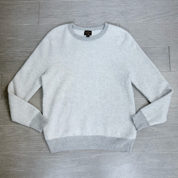 J Crew Cashmere Herringbone Jacquard Crewneck Sweater Men’s Size M Quiet Luxury - Picture 10 of 14